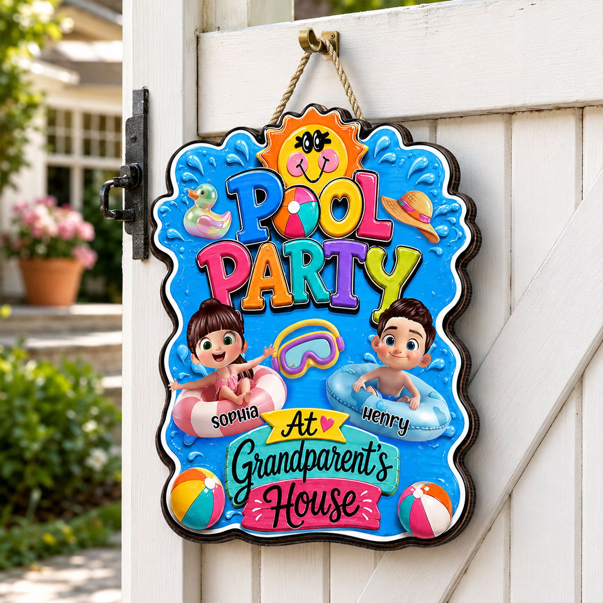 Pool Party At Grandparent's House - Personalized Wood Sign - Gift For Grandparents, Kids, Summer Decoration
