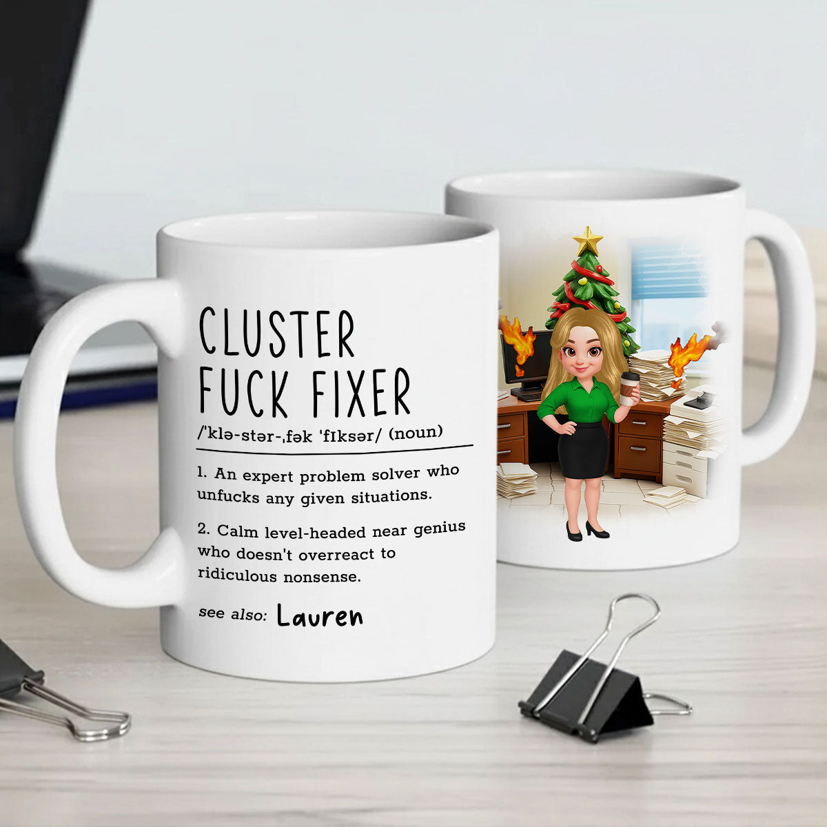 Cluster F*ck Fixer Office Humor - Personalized Mug - Christmas Gift for Coworkers, Husband, Wife, Daughter, Son, Friends