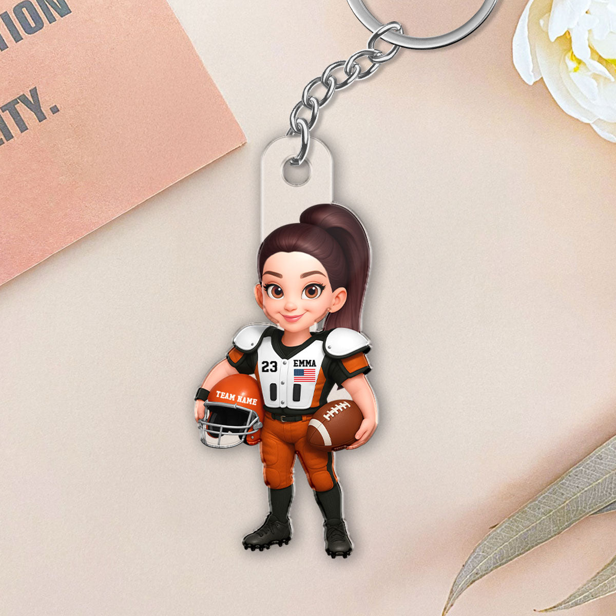3D Effect Proud American Football Player - Personalized Acrylic Keychain - Gift For Football Players, Football Lovers
