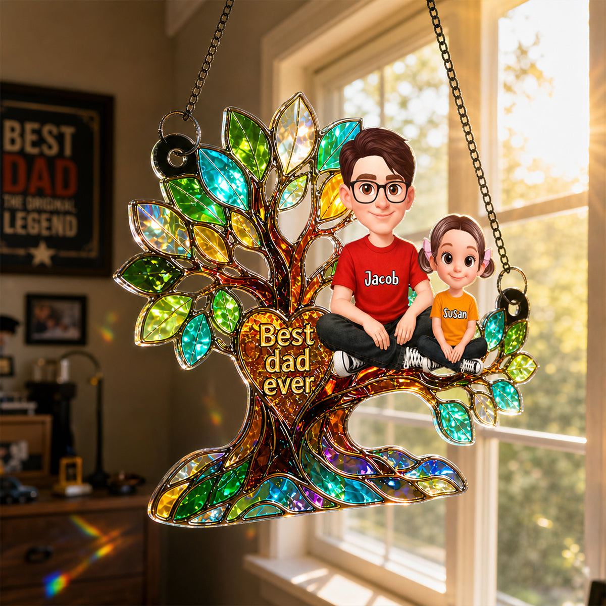 Best Dad Ever Tree of Life - Personalized Suncatcher - Father's Day Gift for Dad, Dad's Man Cave Decor