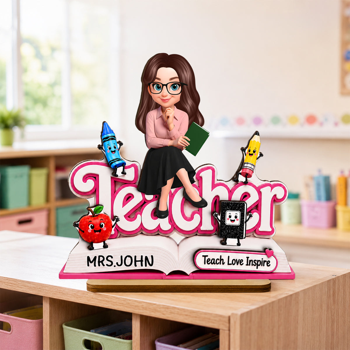 Teacher Notebook Teach Love Inspire - Personalized 2-Layered Wooden Plaque - Back to School Gift for Teacher