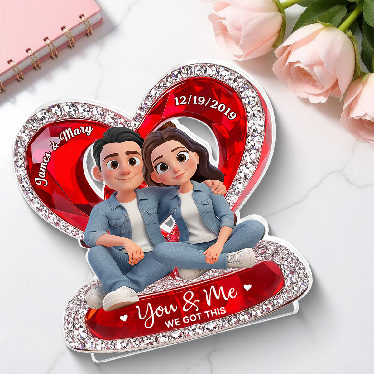 Couple Eternal Love 3D Shiny Effect - Personalized Acrylic Block Plaque - Heartfelt Valentine's Day Gift for Her, for Him