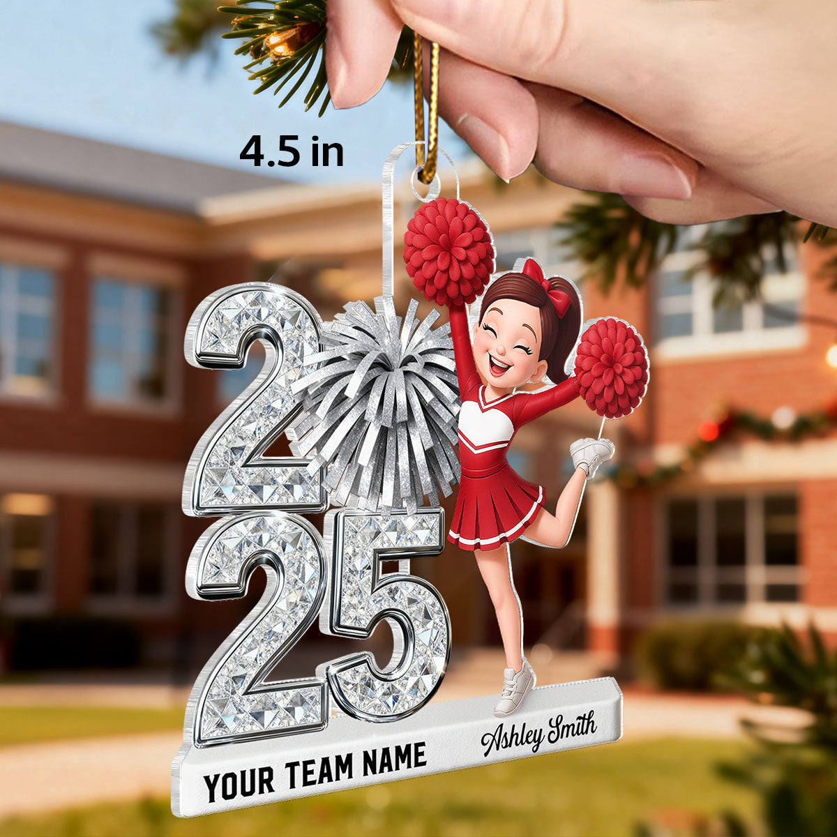 3D Shiny Effect Cheerleader With Year - Personalized Acrylic Ornament - Christmas Gift For Daughter, Granddaughter