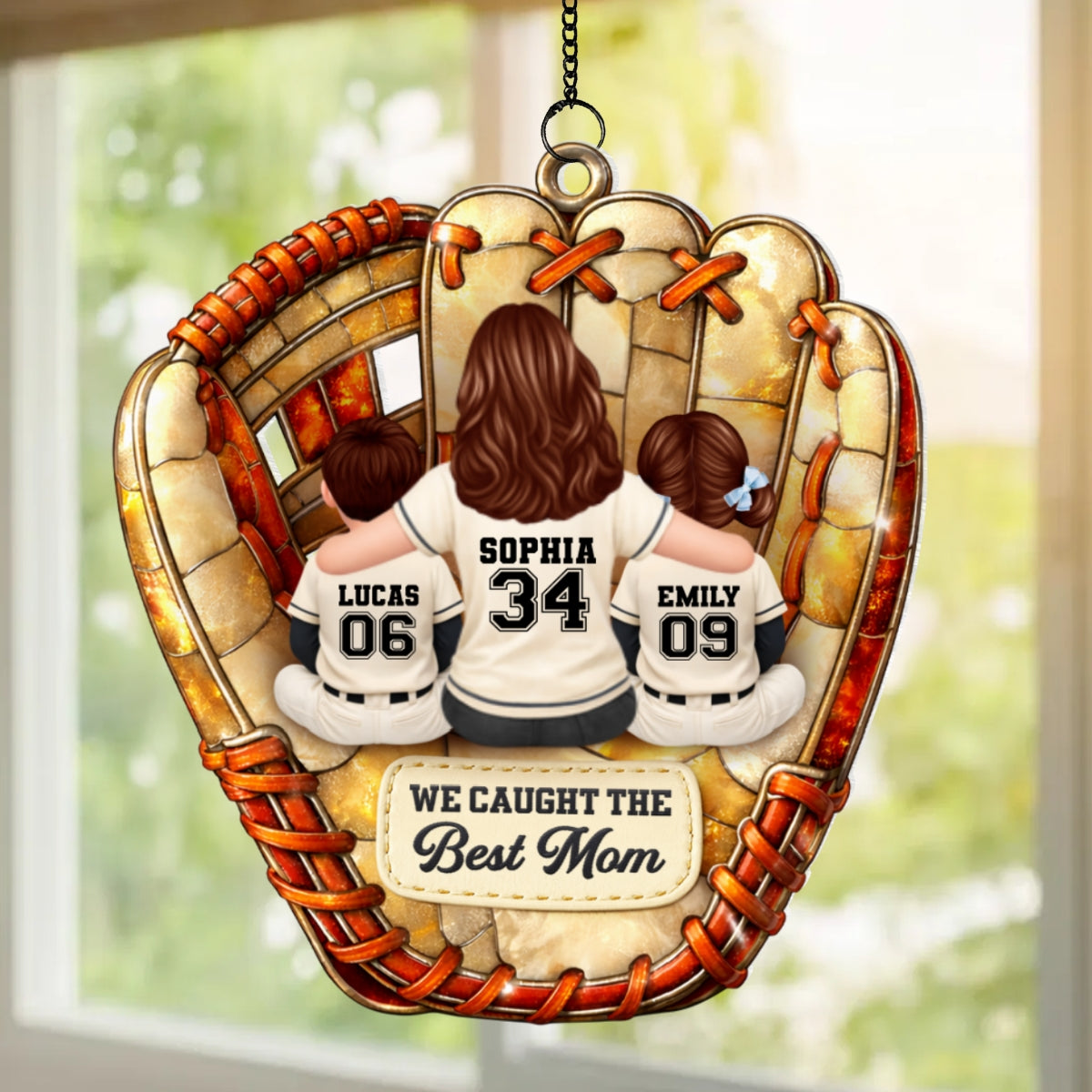 We Caught The Best Mom Baseball - Personalized Suncatcher - Gift For Baseball Mom