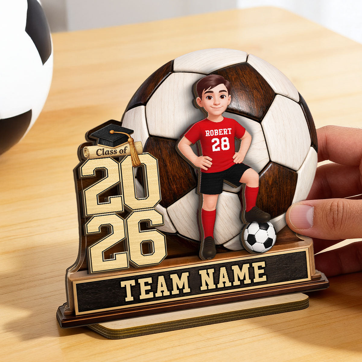 Soccer Senior Keepsake 2D Flat - Personalized 2-Layered Wooden Plaque - Graduation Gift For Son, Daughter