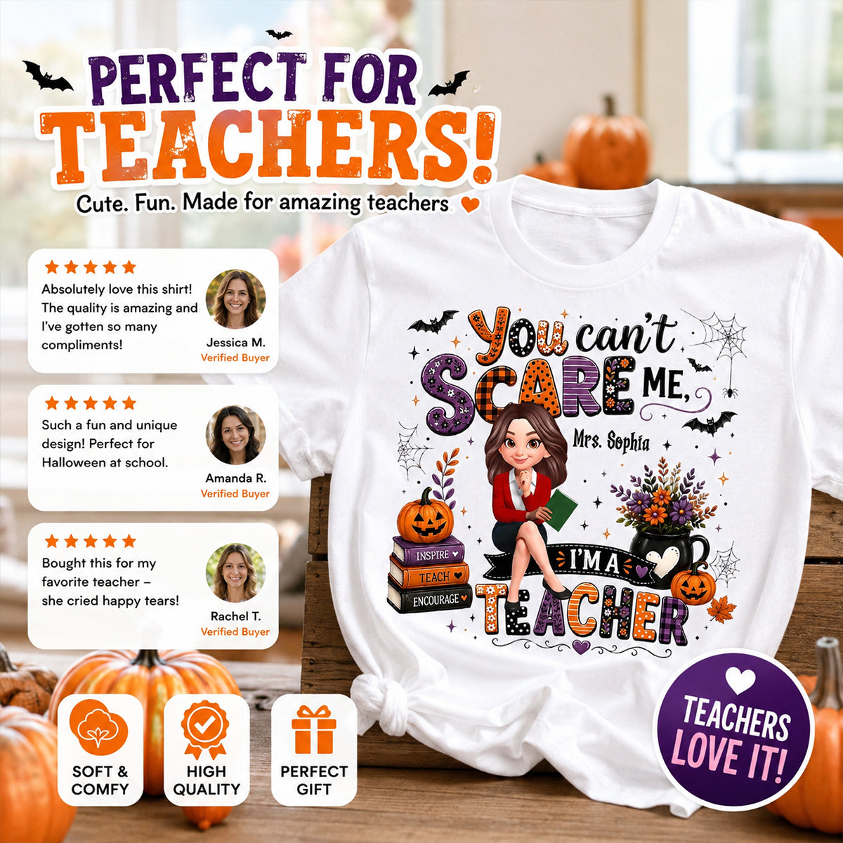 You Can't Scare Me I'm A Teacher - Personalized Shirt - Halloween Gift For Teacher