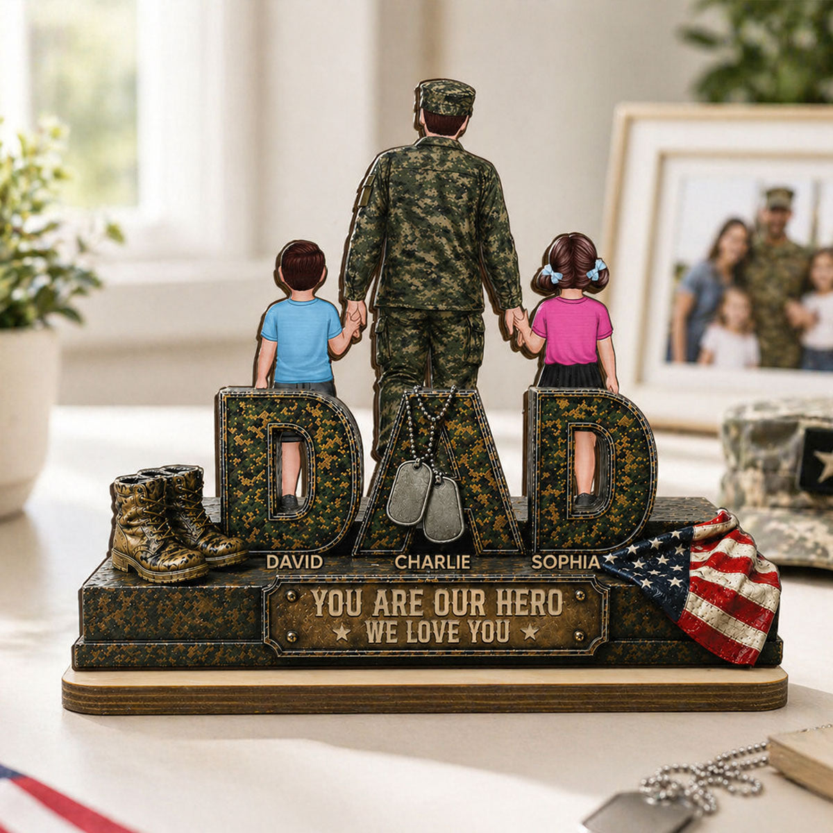 Army Dad You Are Our Hero - Personalized 2-Layered Wooden Plaque -  Gift For Dad, Husband