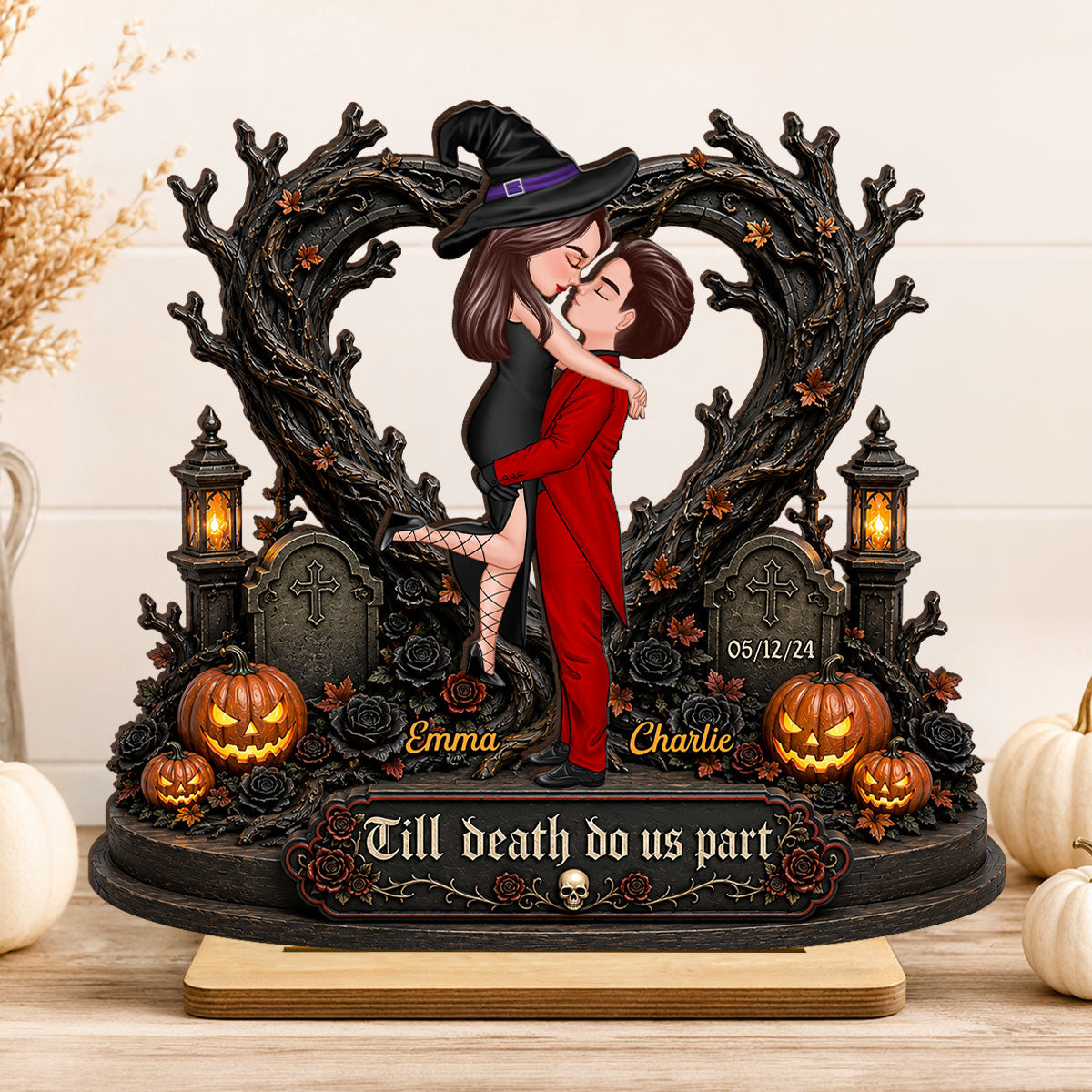 Tree Of Life Couple Halloween - Personalized 2-Layered Wooden Plaque - Halloween Decor Gift, Gift For Couple