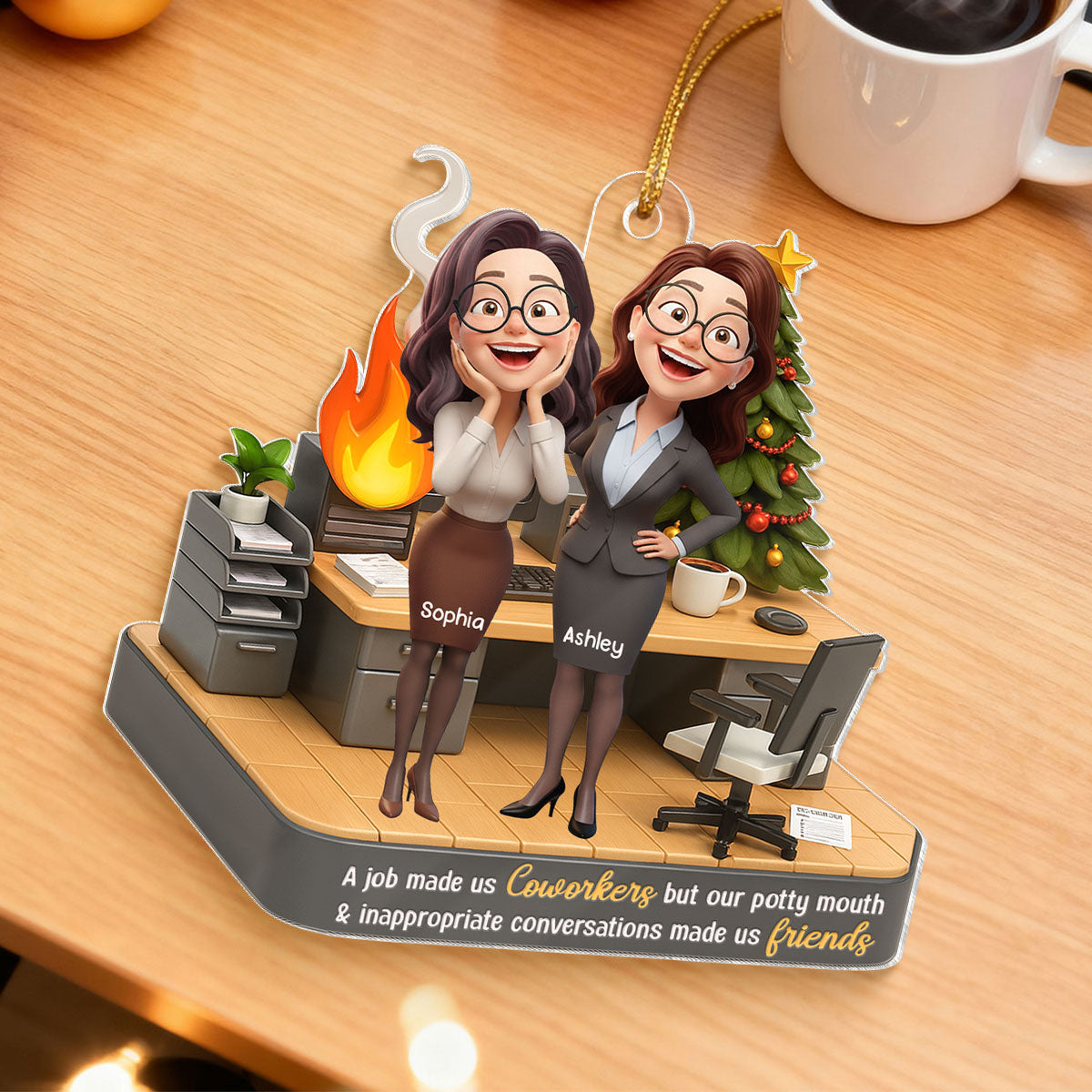 A Job Made Us Coworkers But Our Potty Mouth Make Us Friends - Personalized Acrylic Ornament - Funny Christmas Gift for Work Besties