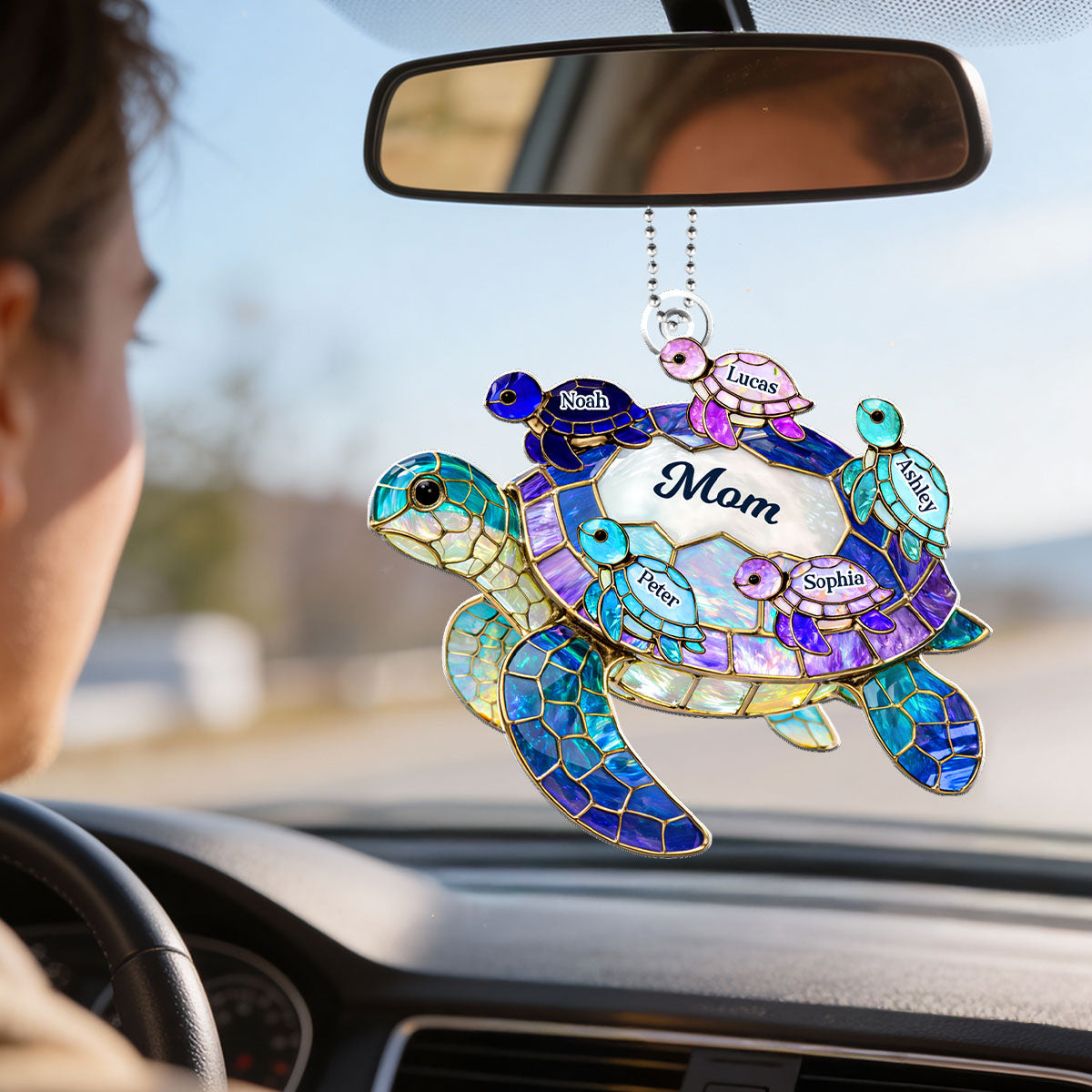 Mom Grandma Sea Turtle - Personalized Acrylic Car Hanger - Mother's Day Gift for Her