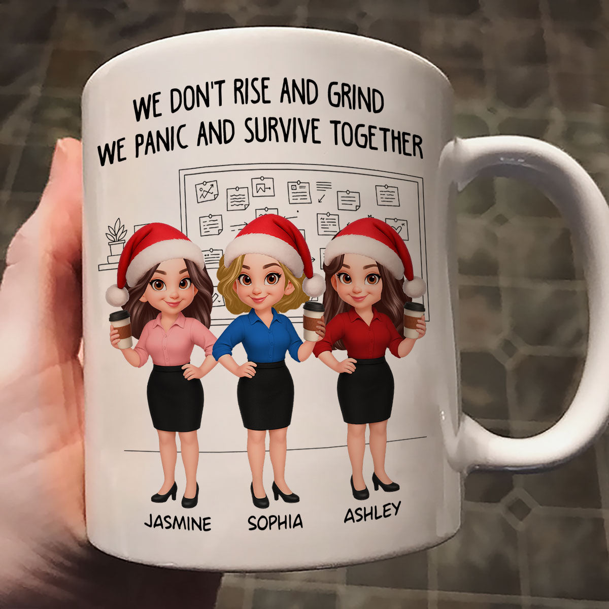 We Panic And Survive Together - Personalized Mug - Funny Gift For Work Besties, Colleagues