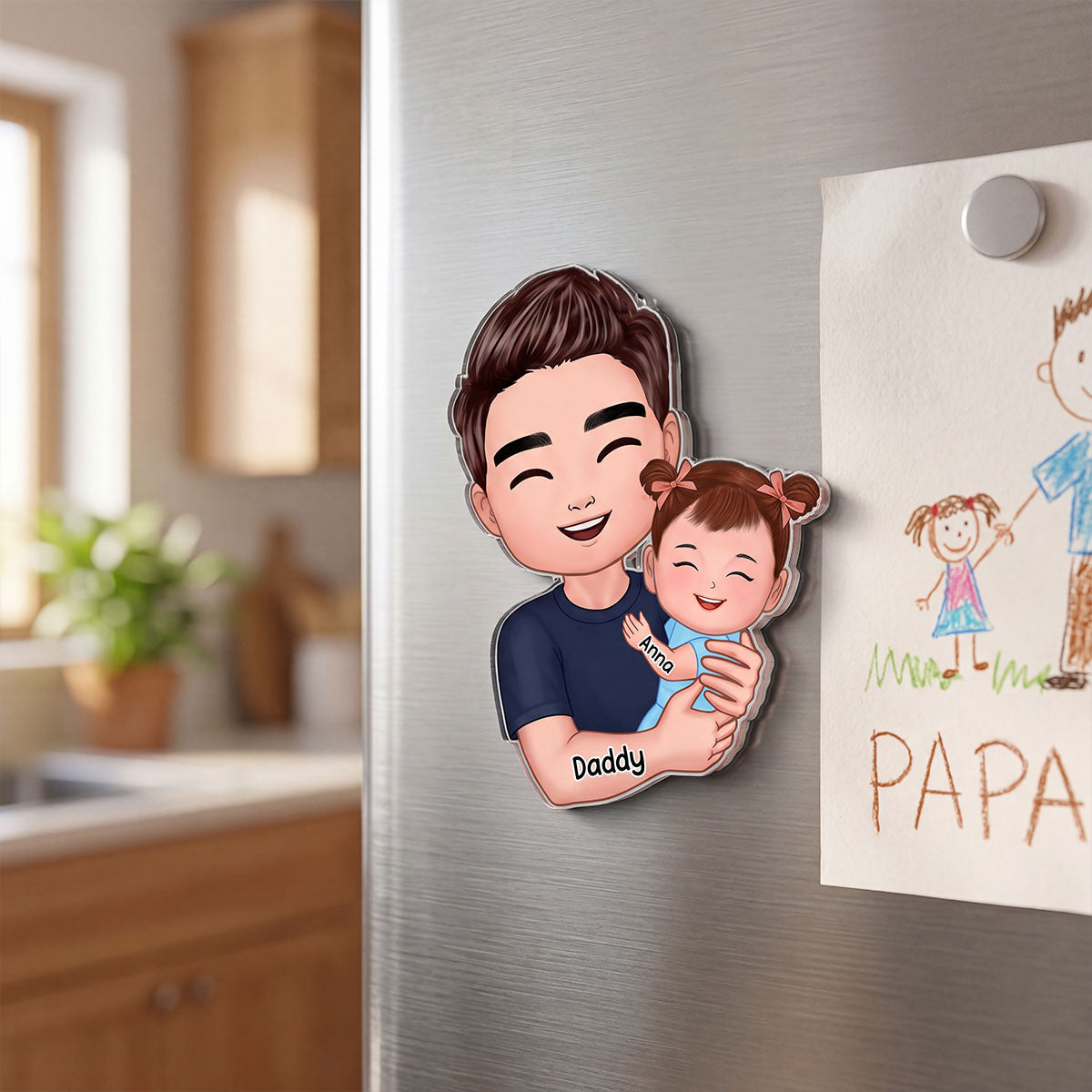 Father Grandfather Love Dad Grandpa Embracing Kid Baby - Personalized Acrylic Fridge Magnet - Father's Day Gift For Dad, Husband, Grandpa
