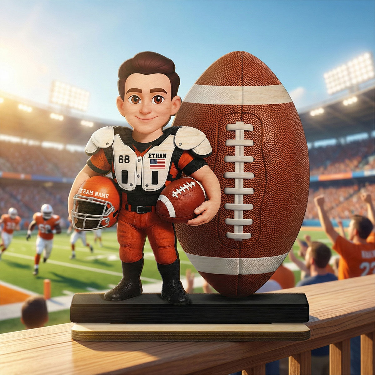 Proud American Football Player - Personalized 2-Layered Wooden Plaque - Gift For Football Players, Football Lovers
