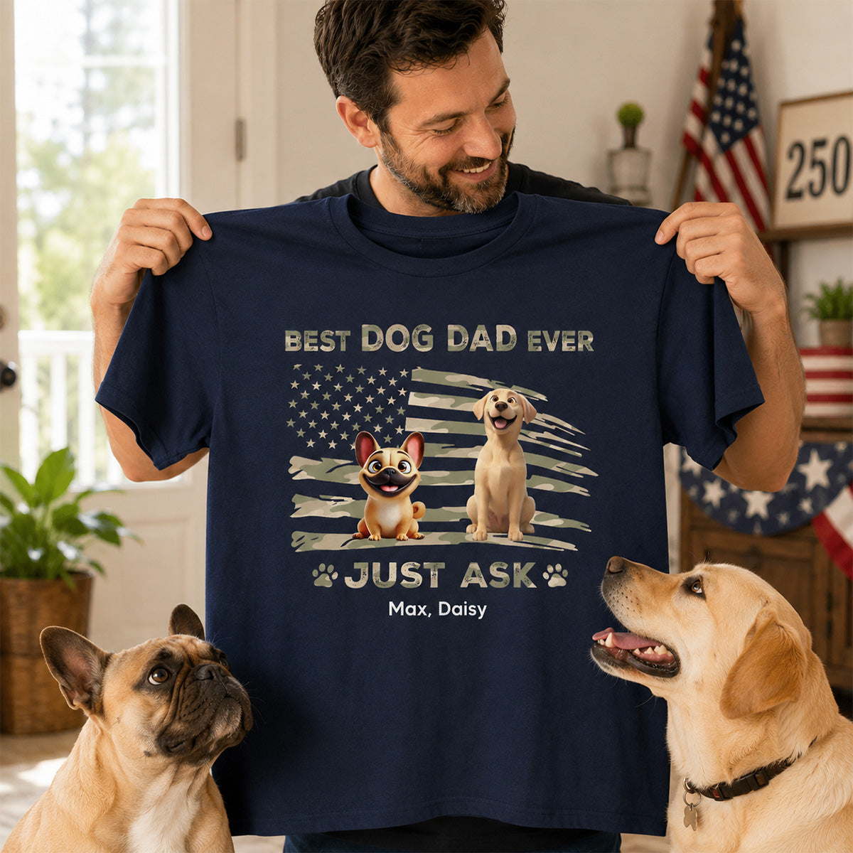 Best Dog Dad Ever Nation Flag - Personalized Shirt - Father's Day Gift For Dog Dad, Patriotic 4th Of July Gift, USA 250th Anniversary