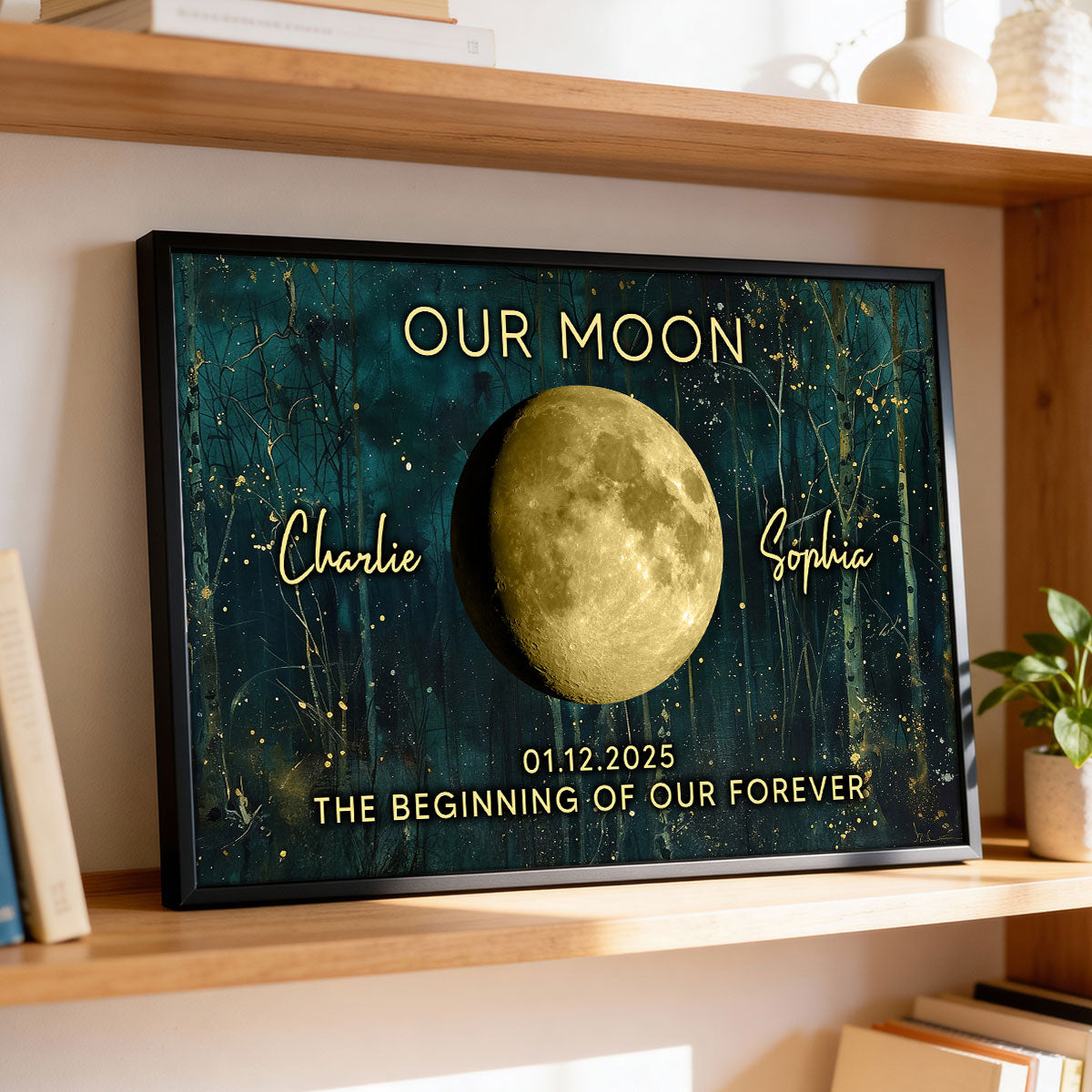 Night In The Forest Couple Custom Moon Phase Anniversary Date - Personalized Poster - Heartfelt Anniversary Gift, Valentine Gift, Wedding Gift For Couple