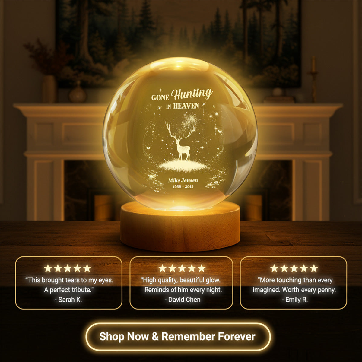 Gone Hunting In Heaven - Personalized Crystal Ball LED Night Light - Memorial Remembrance Keepsake For Hunting Lover