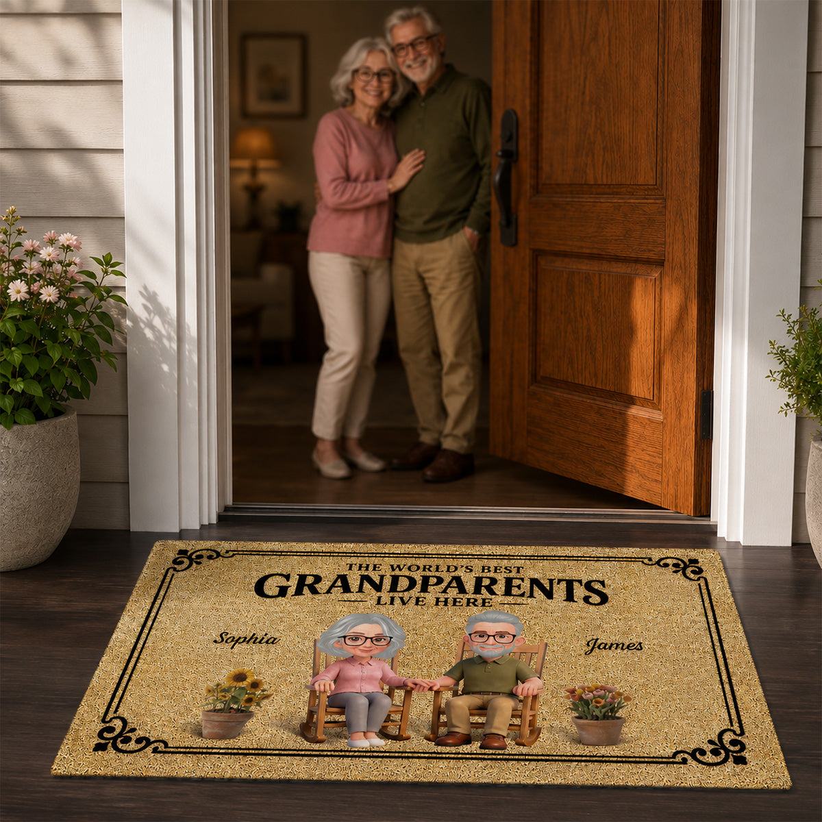 World's Best Grandparents Live Here - Personalized Doormat - Home Decor Gift, Grandkids Welcome Decorations