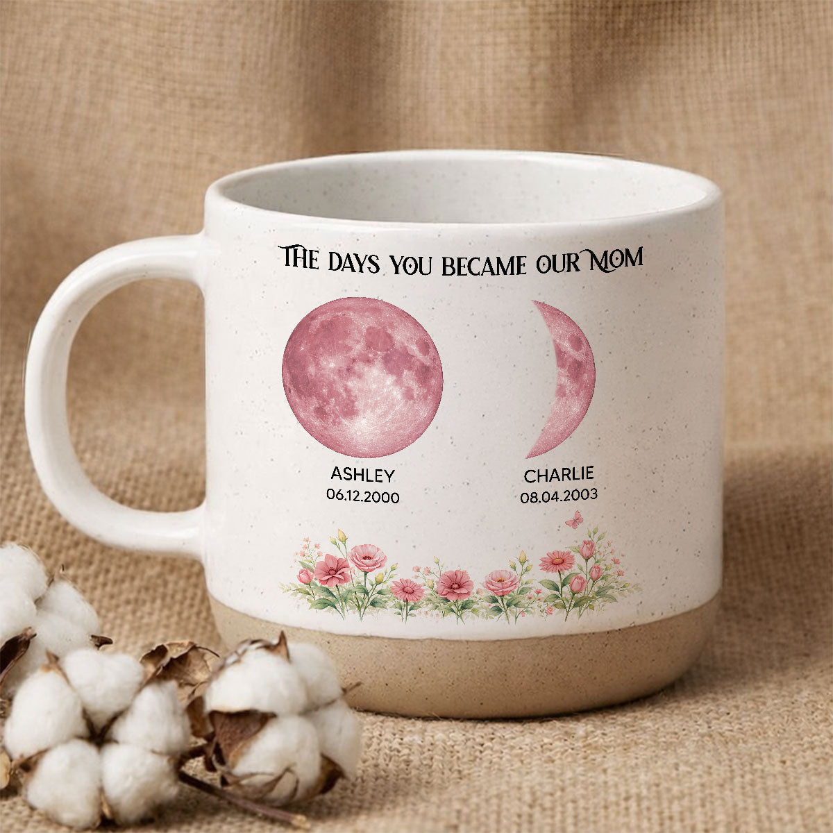 The Day You Became Our Mom Custom Moon Phase by Date - Personalized Pottery Mug - Mother's Day Gift for Mom, Wife