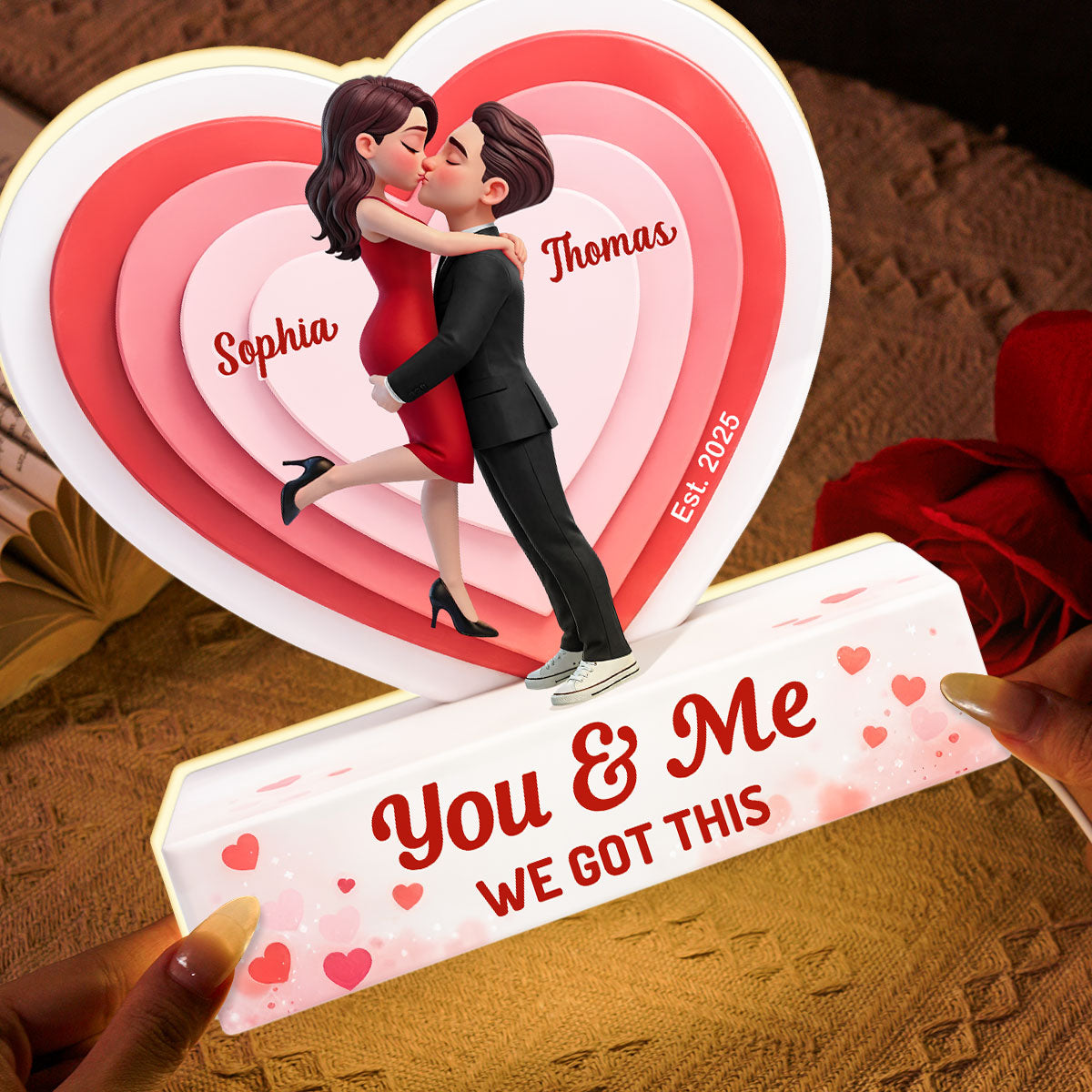 Eternal Love Romantic Couple Hugging Kissing - Personalized Light Box - Heartfelt Valentine's Day Gift, Anniversary Gift For Couple, For Him, For Her