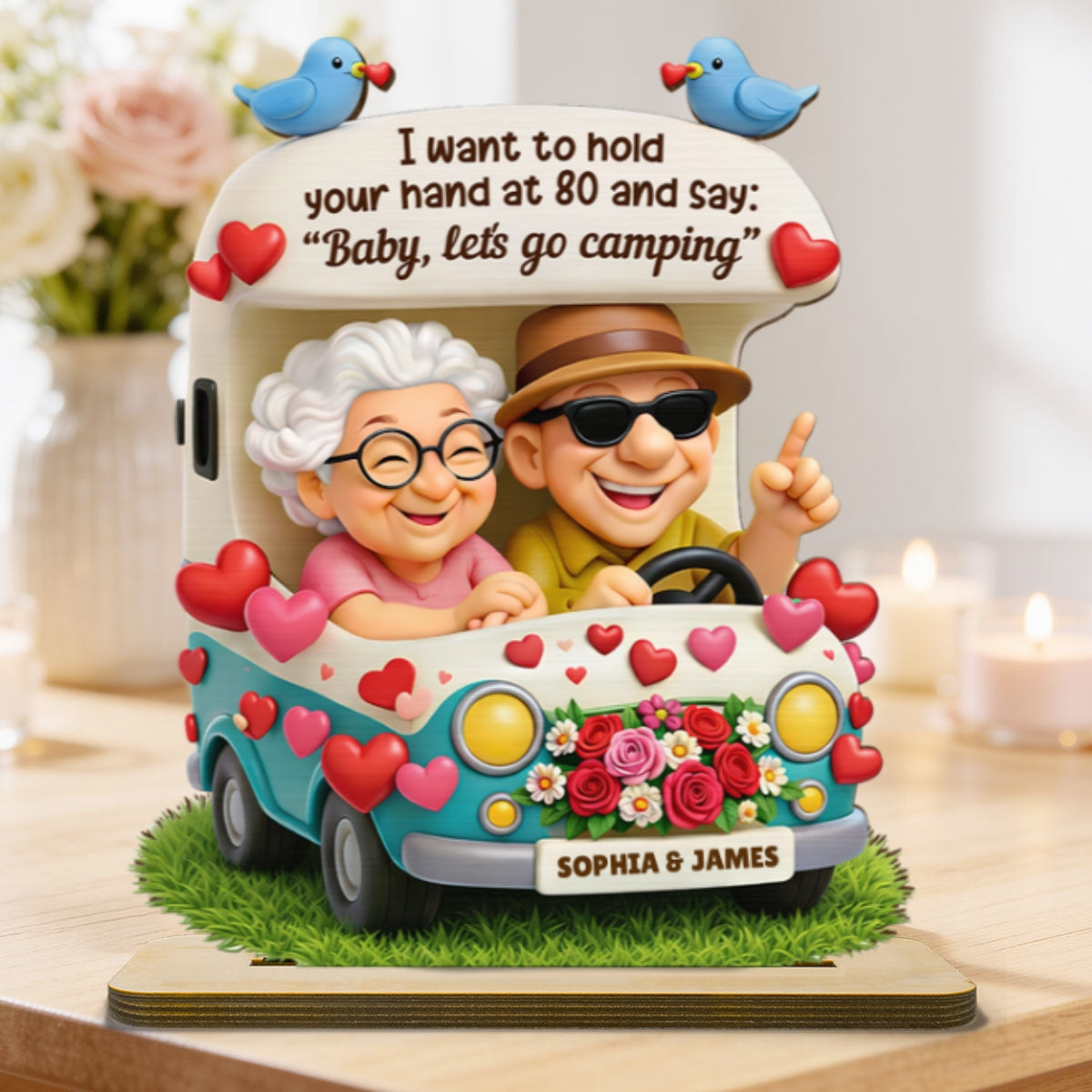 Happy Couple Let's Camping Together - Personalized 2-Layered Wooden Plaque - Valentine's Day Gift For Couple, For Him, For Her
