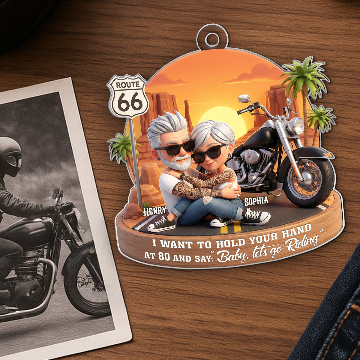3D Effect Old Couple Baby Let's Go Riding  - Personalized Acrylic Car Hanger - Sentimental Gift for him, for her