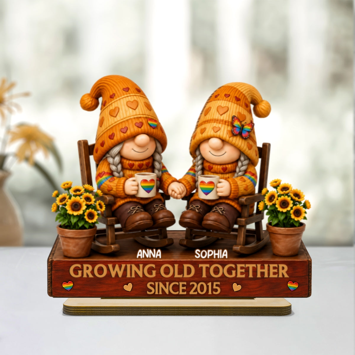 LGBT+ Couple Growing Old Together - Personalized 2-Layered Wooden Plaque - Gift For Couple, Happy Pride Month