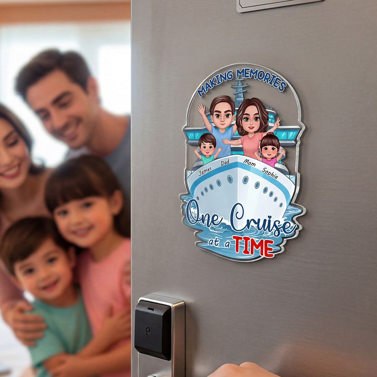 Making Memories One Cruise At A Time Happy Family - Personalized Cruise Ship Door Magnet - Family Cruise Trip Keepsake