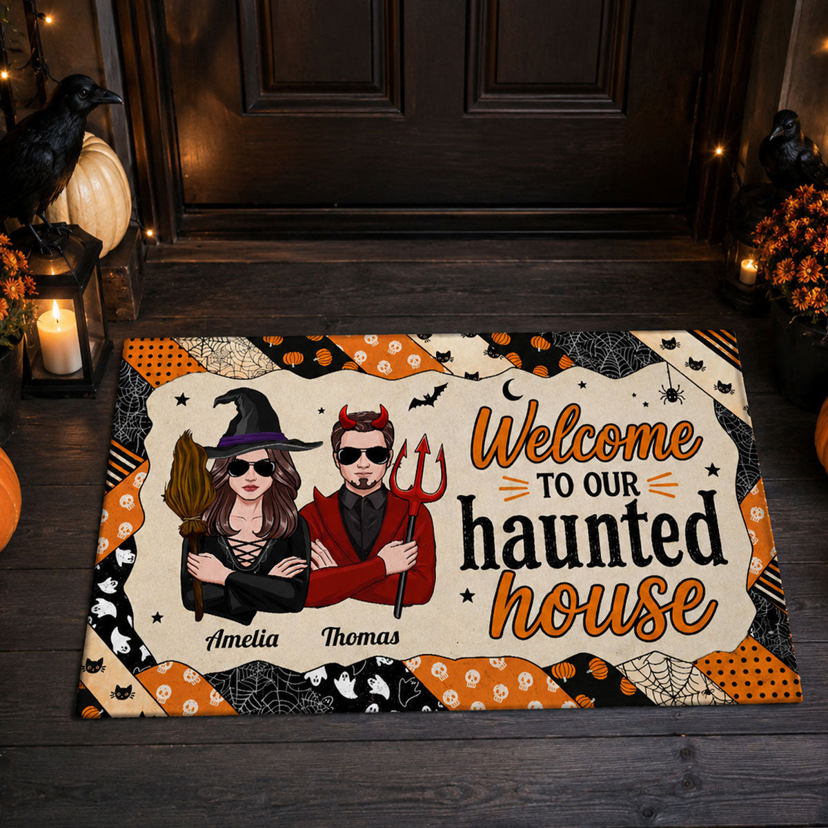 Welcome to Our Haunted House - Personalized Doormat - Halloween Decor for Couples