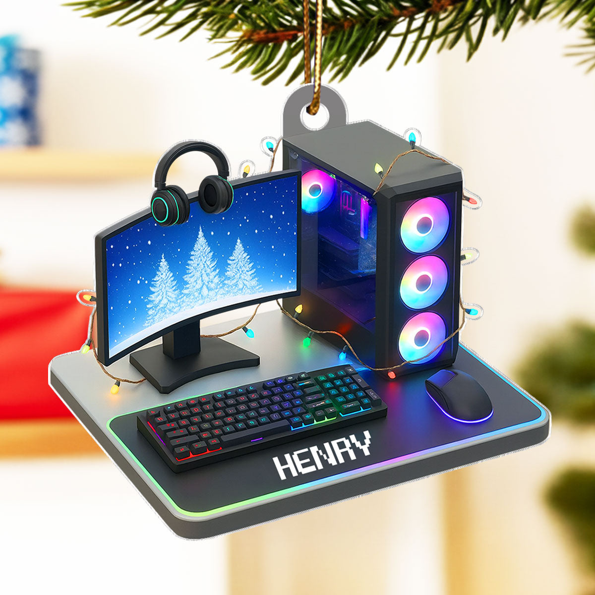 Custom Gamer Name PC Set Up - Personalized Acrylic Ornament - Christmas Gift for Gamers, Teen Boy, Teen Girl
