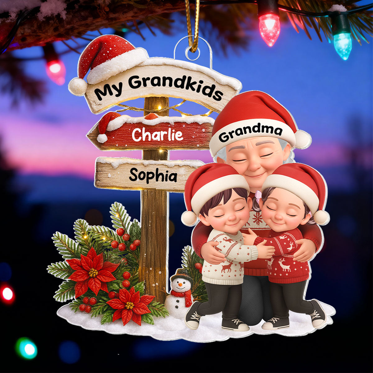 Grandma Christmas' Garden Custom Name Sign Post - Personalized Acrylic Ornament - Christmas Gift for Grandma