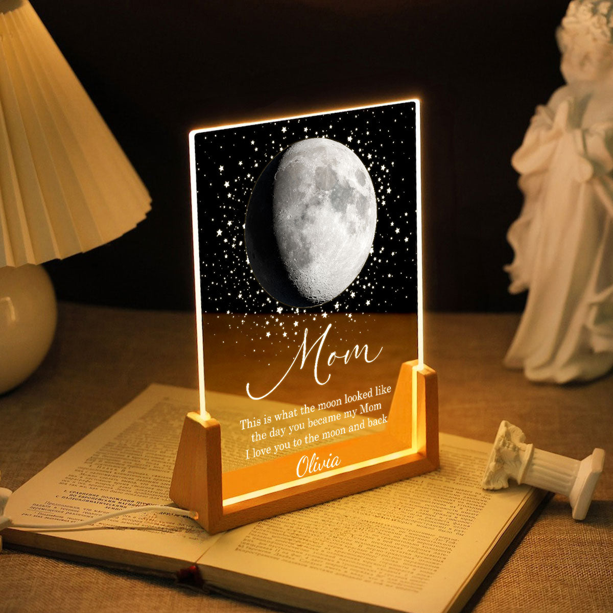 This is What the Moon Look Like the Day You Became My Mom - Personalized LED Night Light - Sentimental Gift for Mom