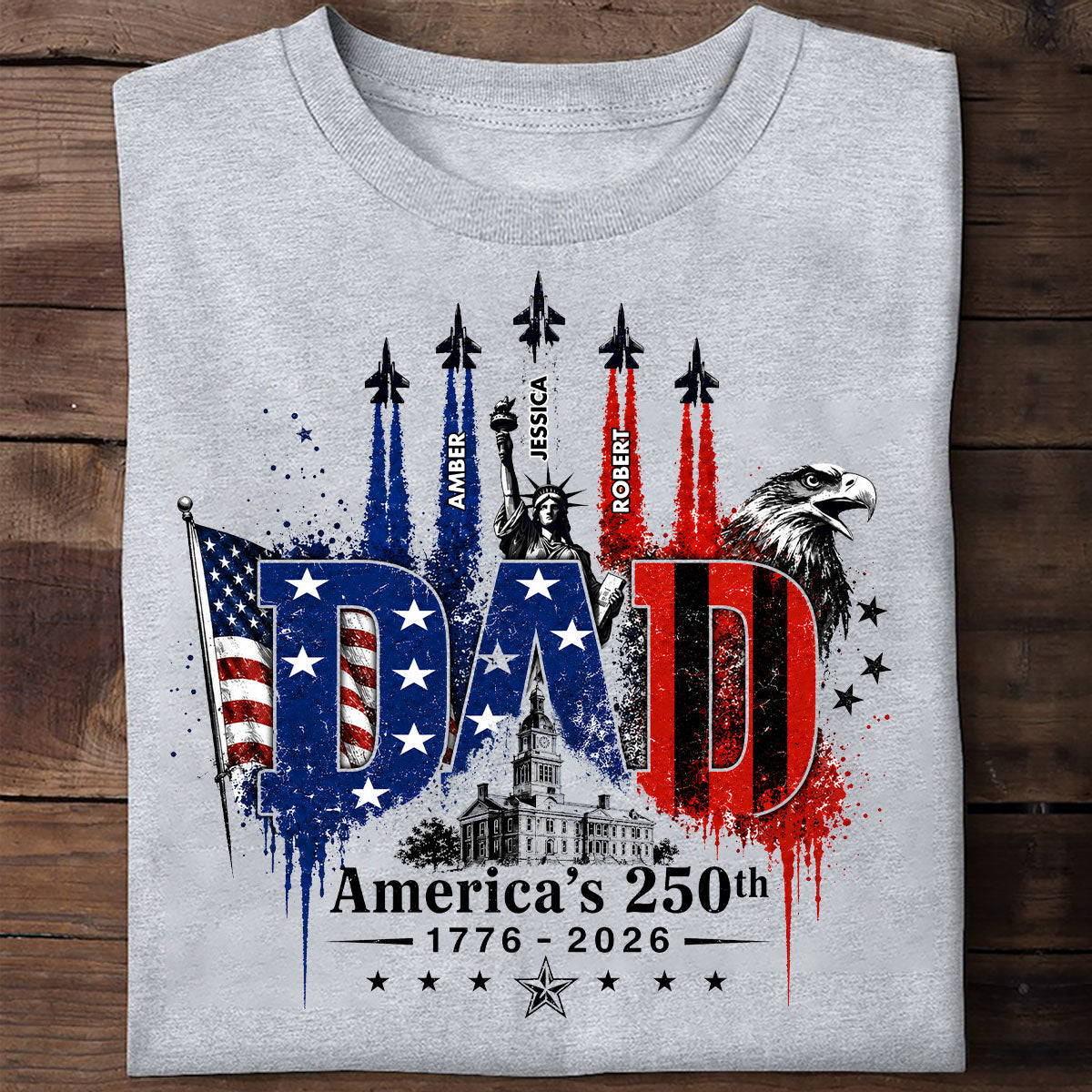 Patriotic Grandpa USA 250th Anniversary - Personalized Shirt - Father's Day Gift For Dad, Grandpa, Husband