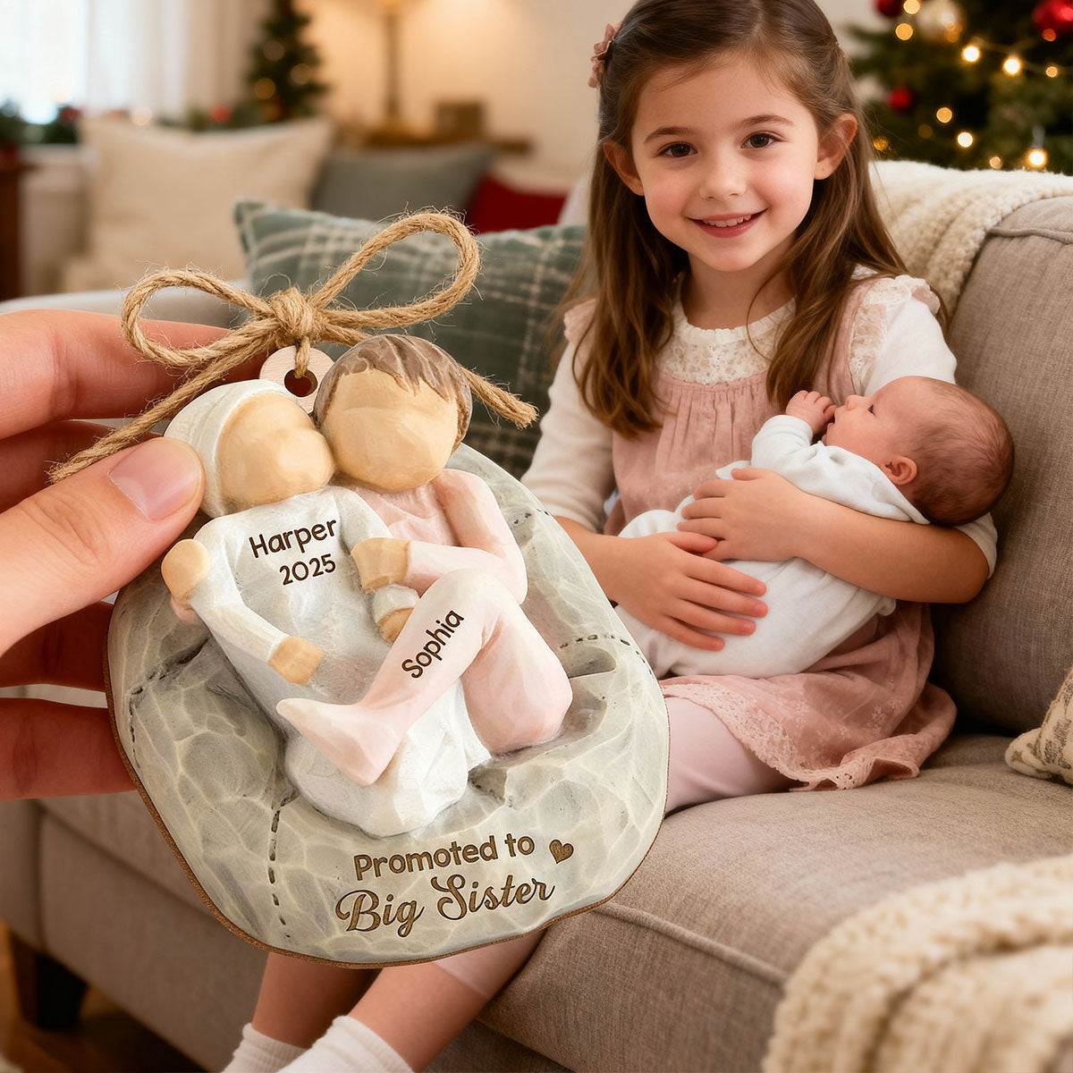 Promoted To Big Sister Big Brother - Personalized Wooden Ornament - New Big Brother, New Big Sister Gift