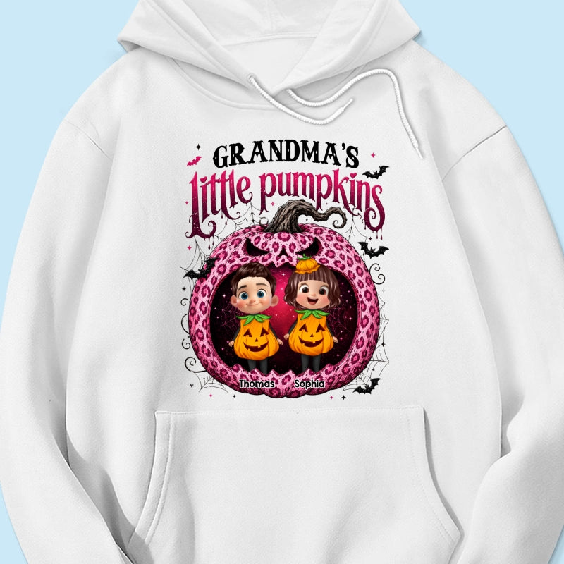 Grandma's Little Pumpkins Jack O Lantern - Personalized Shirt - Trendy Halloween Tee for Grandma