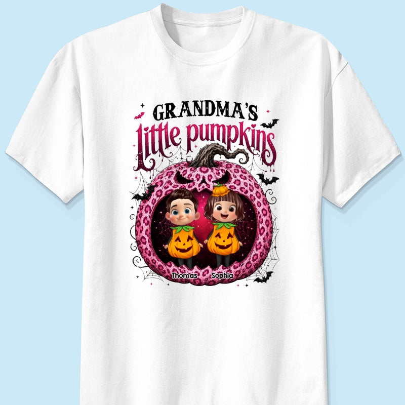 Grandma's Little Pumpkins Jack O Lantern - Personalized Shirt - Trendy Halloween Tee for Grandma