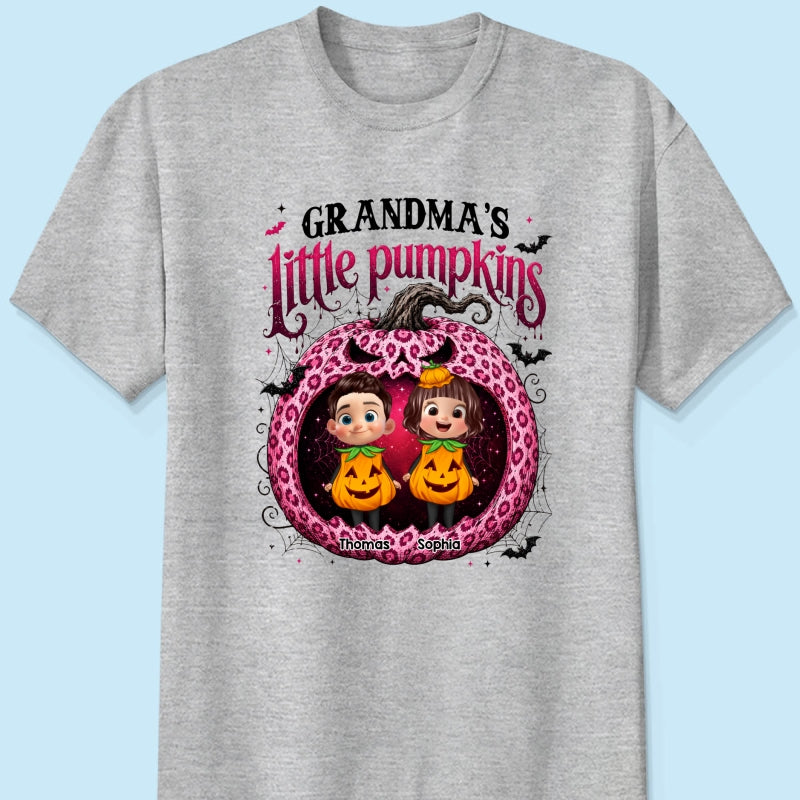 Grandma's Little Pumpkins Jack O Lantern - Personalized Shirt - Trendy Halloween Tee for Grandma