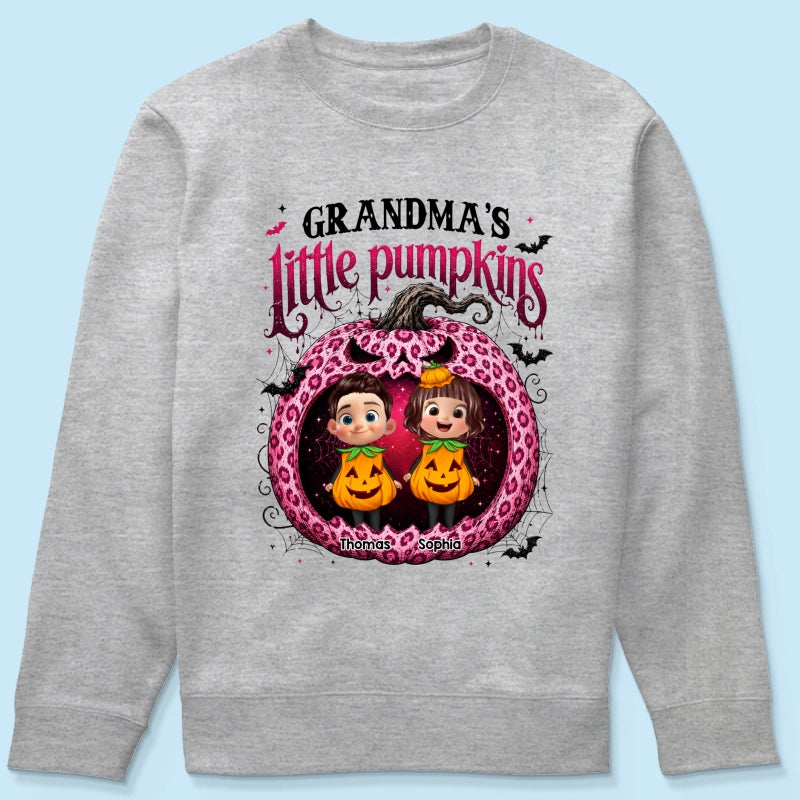 Grandma's Little Pumpkins Jack O Lantern - Personalized Shirt - Trendy Halloween Tee for Grandma