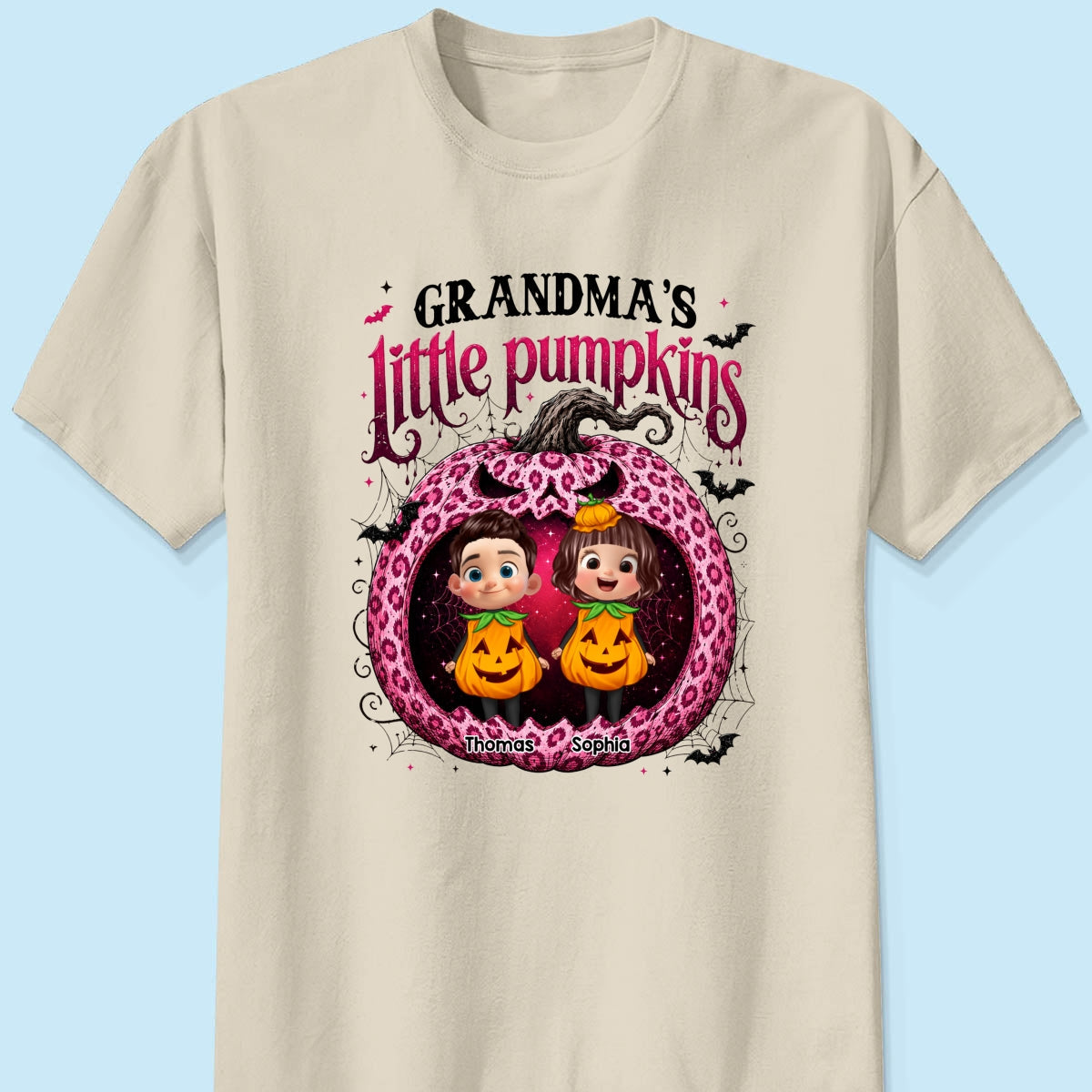 Grandma's Little Pumpkins Jack O Lantern - Personalized Shirt - Trendy Halloween Tee for Grandma