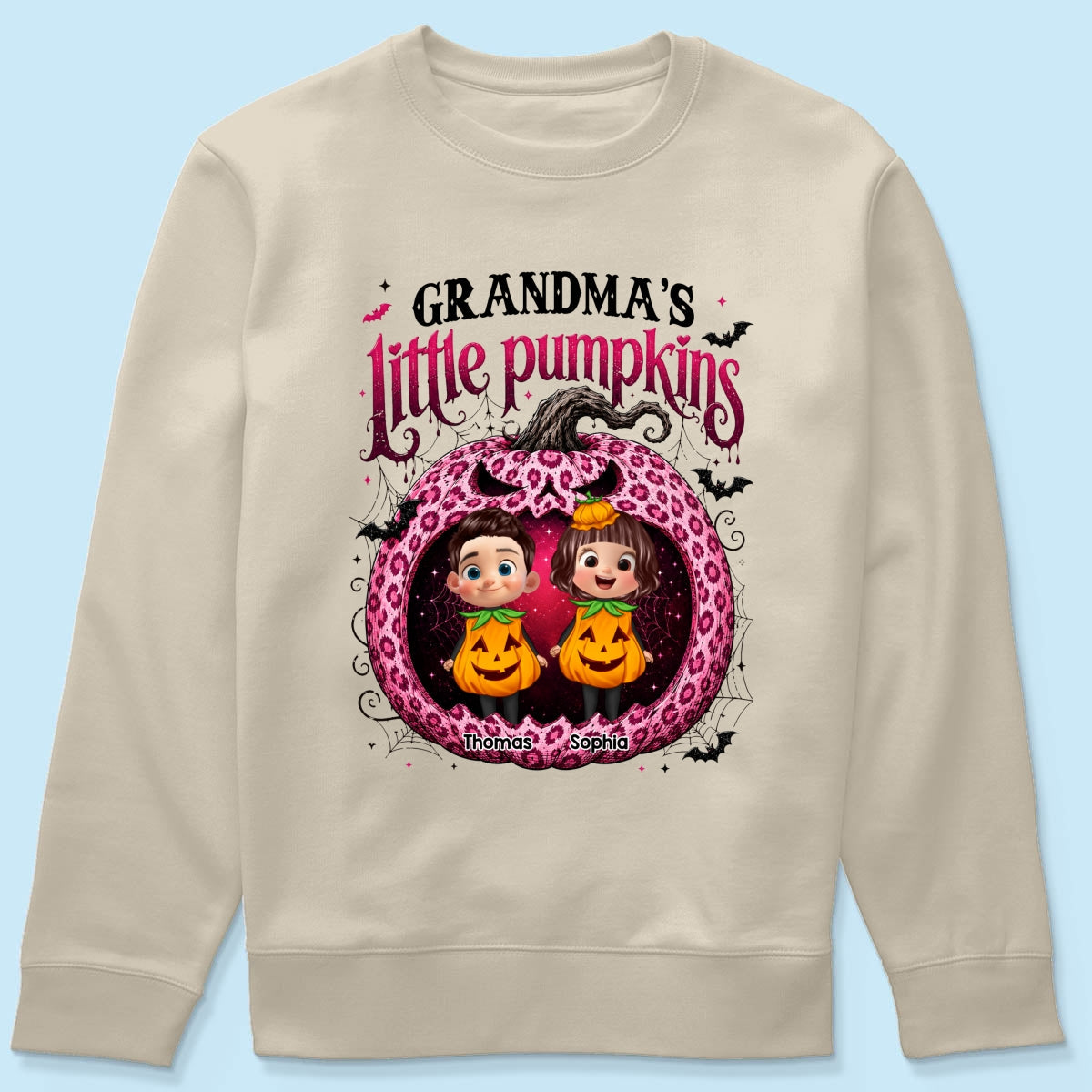 Grandma's Little Pumpkins Jack O Lantern - Personalized Shirt - Trendy Halloween Tee for Grandma