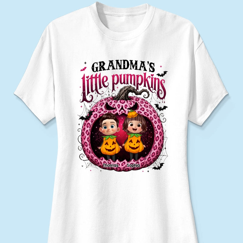 Grandma's Little Pumpkins Jack O Lantern - Personalized Shirt - Trendy Halloween Tee for Grandma
