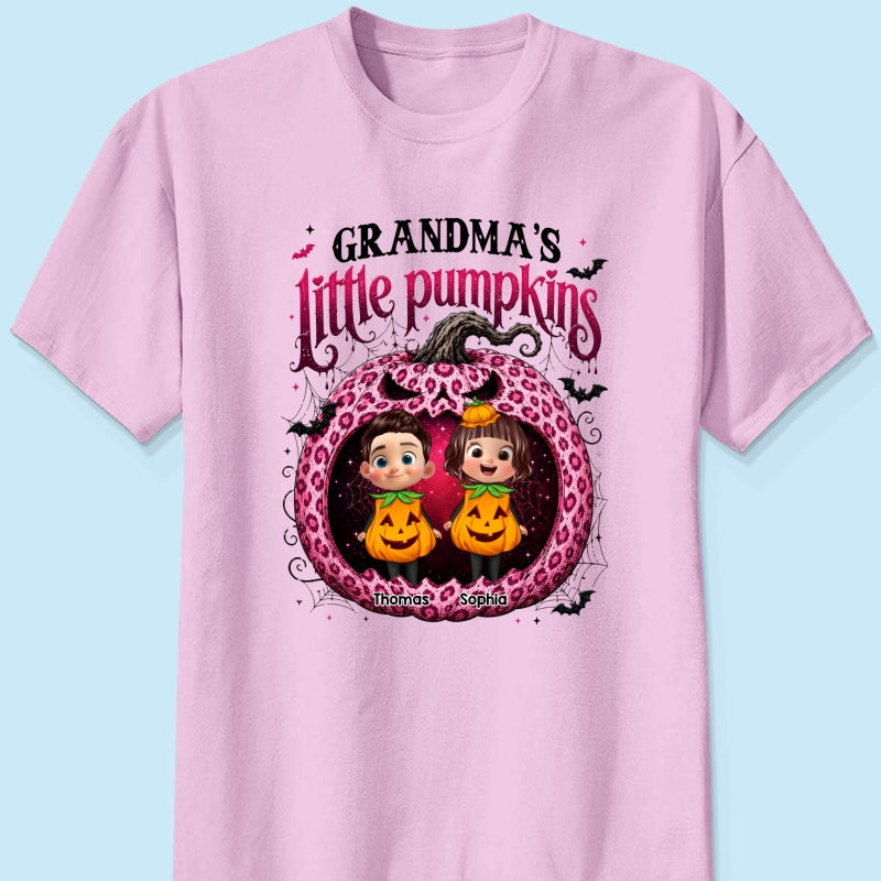 Grandma's Little Pumpkins Jack O Lantern - Personalized Shirt - Trendy Halloween Tee for Grandma
