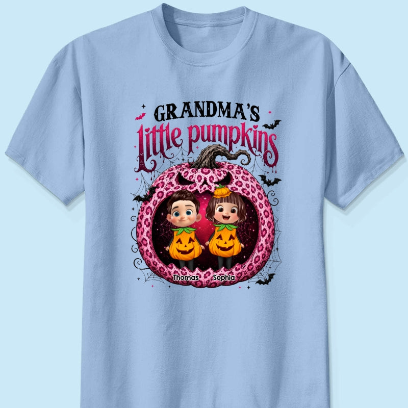 Grandma's Little Pumpkins Jack O Lantern - Personalized Shirt - Trendy Halloween Tee for Grandma