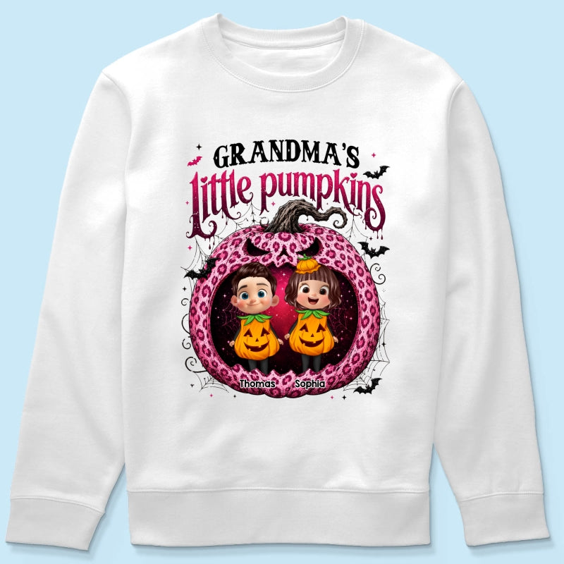 Grandma's Little Pumpkins Jack O Lantern - Personalized Shirt - Trendy Halloween Tee for Grandma