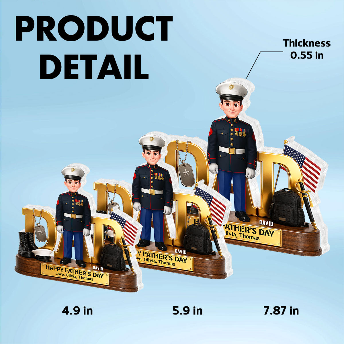 Proud American Marine Dad You Are Our Hero 2D Flat - Personalized Acrylic Block Plaque -  Gift For Dad