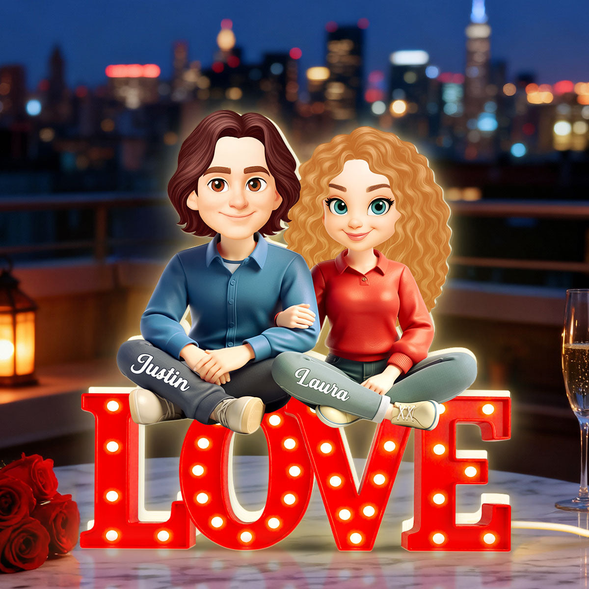 Love Couple Sitting Together - Personalized Light Box - Gift for Couple, for Him, for Her