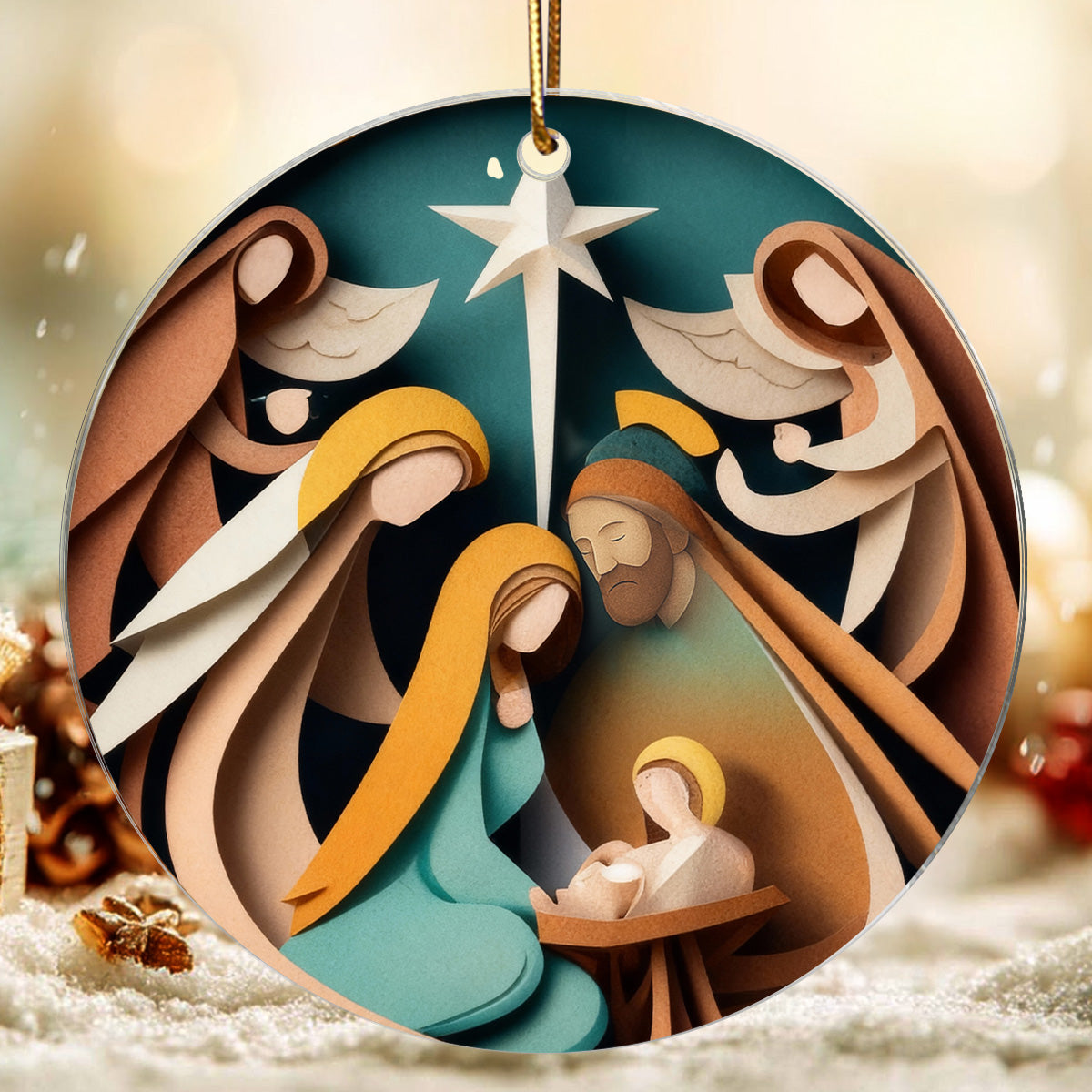 3D Effect Nativity Scene The Greatest Gift of All Religious Ornament - Acrylic Ornament
