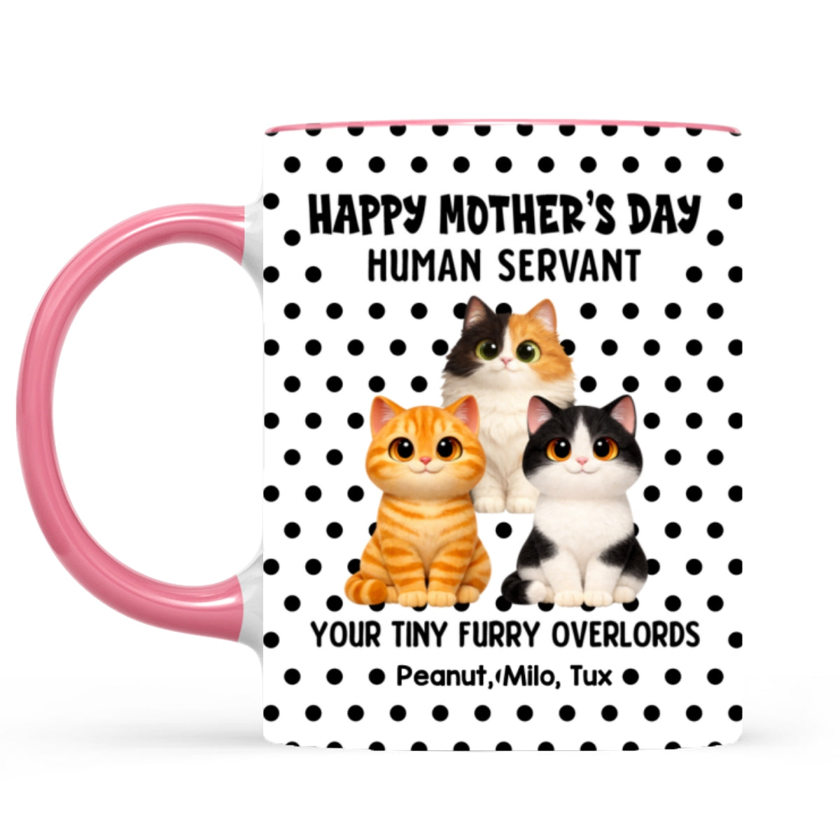 Polka Dot Cat Happy Mother's Day Human Servant - Personalized Mug - Mother's Day Gift For Cat Mom