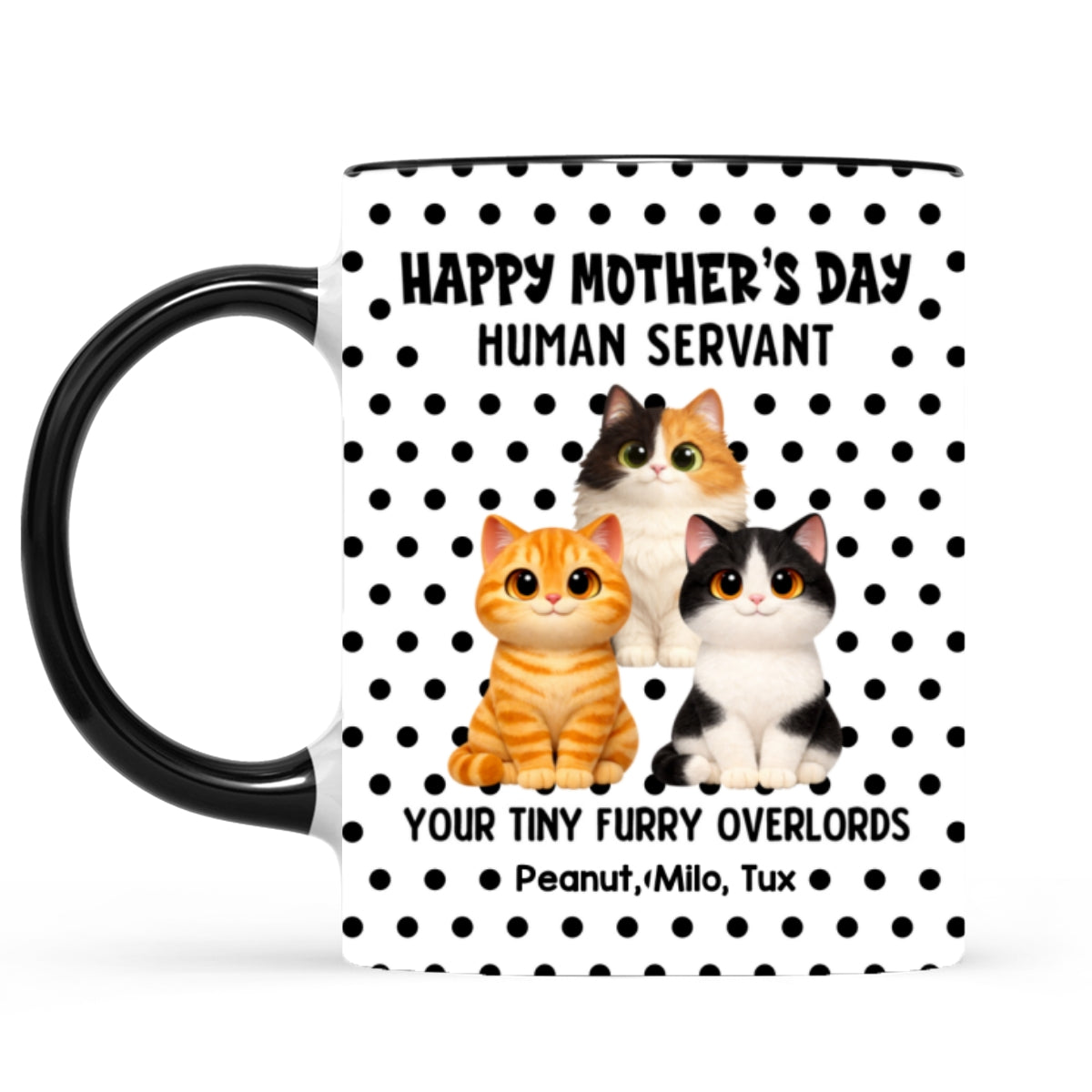 Polka Dot Cat Happy Mother's Day Human Servant - Personalized Mug - Mother's Day Gift For Cat Mom