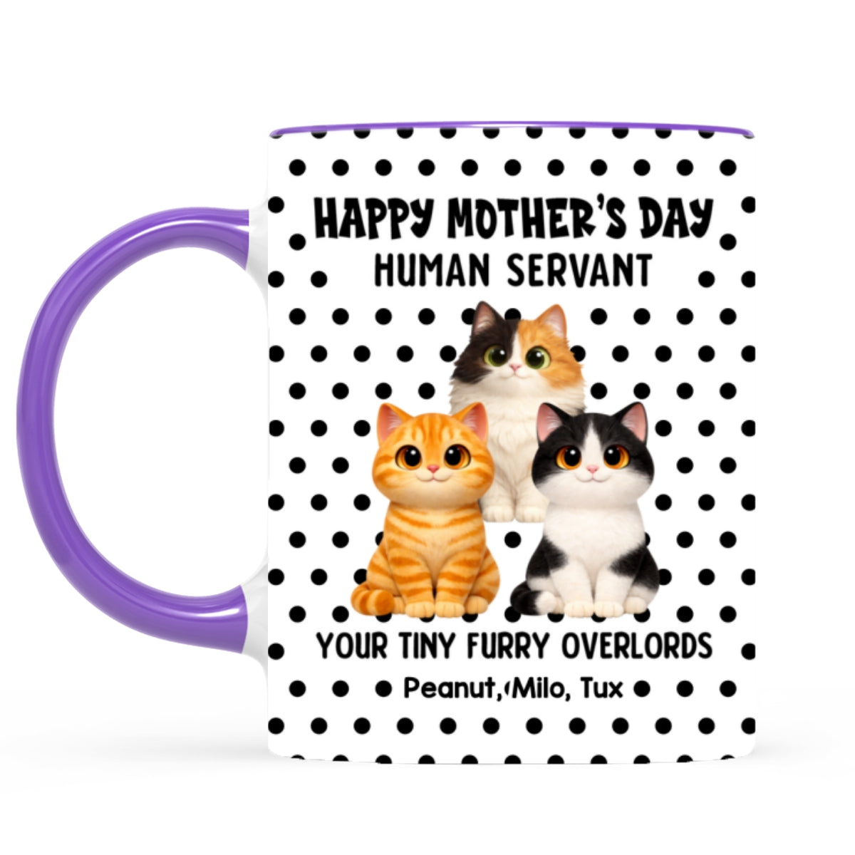 Polka Dot Cat Happy Mother's Day Human Servant - Personalized Mug - Mother's Day Gift For Cat Mom