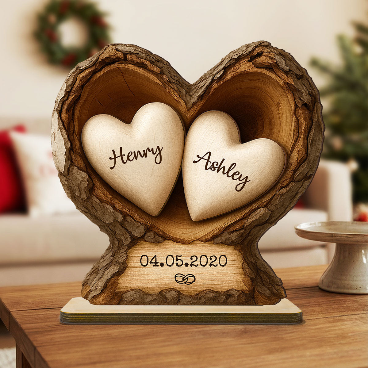 Custom Wooden Tree Hole Heart - Personalized Wooden Plaque - Gift for Couple